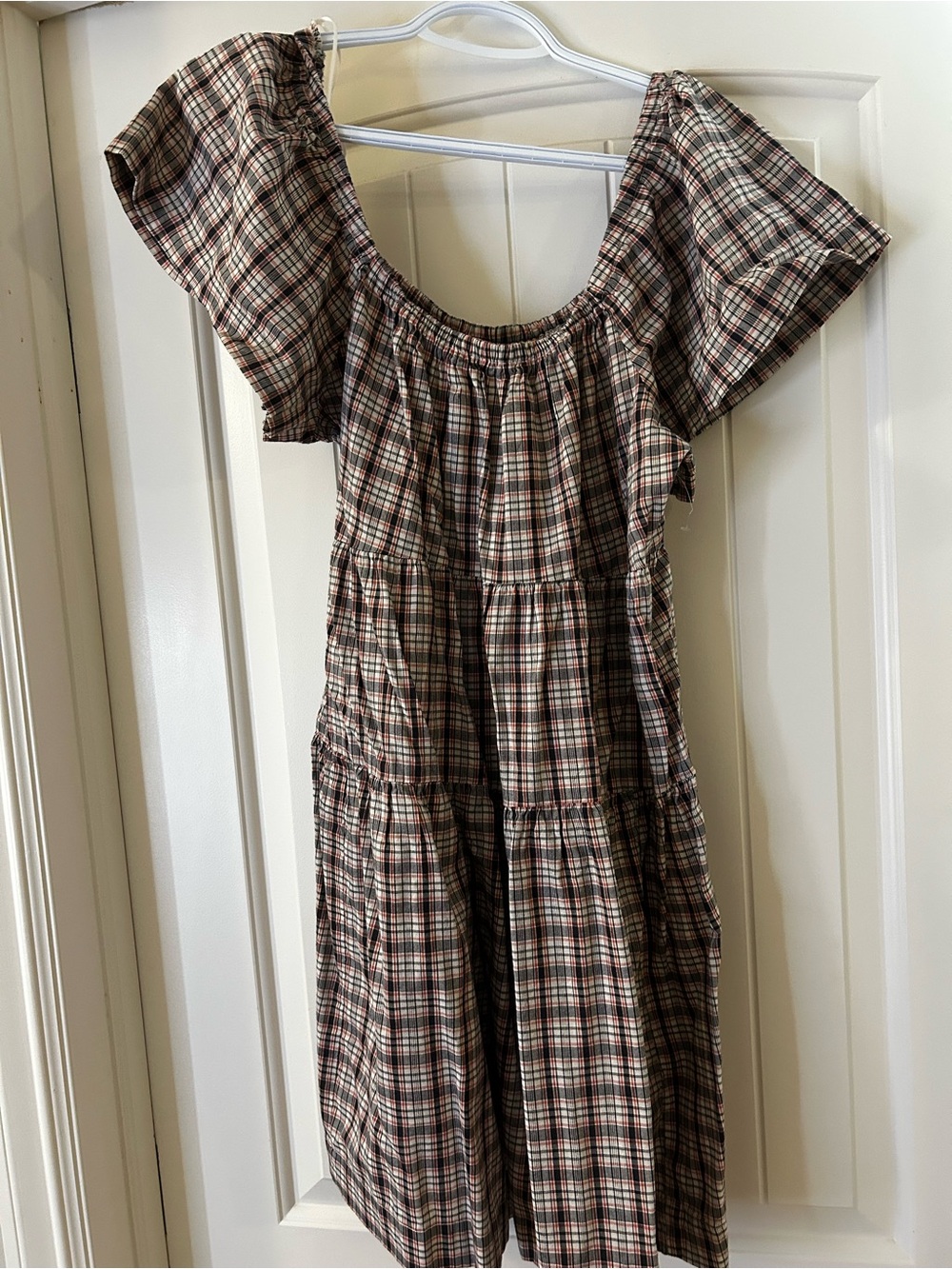 Old Navy Brown Plaid Tiered Cotton Dress